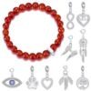 Faceted Carnelian Gemstone Stretch Bracelet with Charm Created with Zircondia® Crystals buy online shopping cheap sale