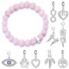 Faceted Rose Quartz Gemstone Stretch Bracelet with Charm Created with Zircondia® Crystals buy online shopping cheap sale