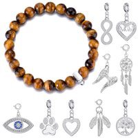Faceted Tiger's Eye Gemstone Stretch Bracelet with Charm Created with Zircondia® Crystals buy online shopping cheap sale