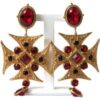 Gold Brass Maltese Cross Crystal Clip Dangling Earrings buy online shopping cheap sale