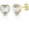 Gold Plated Bezel set Heart Earrings Created with Zircondia® Crystals buy online shopping cheap sale