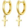 Gold Plated Cross Charm Hoop Earrings buy online shopping cheap sale