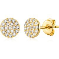 Gold Plated Pave Round Earrings Created with Zircondia® Crystals