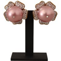 Gold Tone Maxi Faux Pearl Floral Clip-on Jewelry Earrings