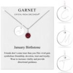 January (Garnet) Birthstone Necklace with Initial Charm (A to Z) Created with Zircondia® Crystals