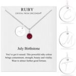 July (Ruby) Birthstone Necklace with Initial Charm (A to Z) Created with Zircondia® Crystals