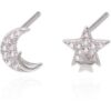 Kandra Double Moon & Star Stud Earrings | 925 Sterling Silver buy online shopping cheap sale