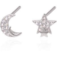 Kandra Double Moon & Star Stud Earrings | 925 Sterling Silver