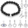 Lava Rock Gemstone Stretch Bracelet with Charm Created with Zircondia® Crystals buy online shopping cheap sale