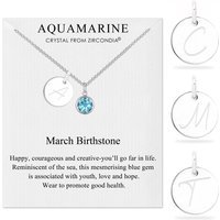 March (Aquamarine) Birthstone Necklace with Initial Charm (A to Z) Created with Zircondia® Crystals buy online shopping cheap sale