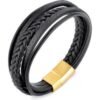 Men's Genuine Black Leather Bracelet with Gold Plated Stainless Steel Clasp buy online shopping cheap sale