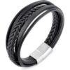 Men's Genuine Black Leather Bracelet with Stainless Steel Clasp buy online shopping cheap sale