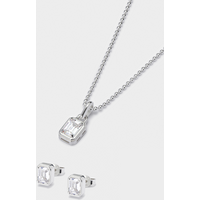 Mini Solitaire Pendant + Emerald Cut Stud Earring