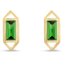 Modern Edge Baguette Tsavorite Geometric Stud Earrings