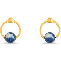 Modern Edge Sodalite Bead Hoop Stud Earrings