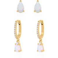 Opal Earring Gift Set | Huggie Hoops & Stud Earrings | 18k Gold Plated