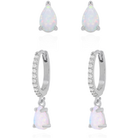 Opal Earring Gift Set | Huggie Hoops & Stud Earrings | 925 Sterling Silver