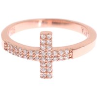 Pink Gold 925 Silver Womens Cross CZ Ring