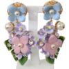 Purple Crystal Floral Pearl Hortensia Bouquet Clip-on Earrings