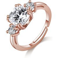 Rose Gold Plated Adjustable Three Stone Ring Created with Zircondia® Crystals