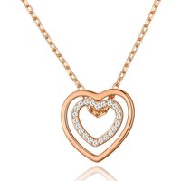 Rose Gold Plated Double Heart Necklace Created with Zircondia® Crystals