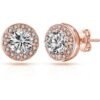 Rose Gold Plated Halo Earrings Created with Zircondia® Crystals buy online shopping cheap sale