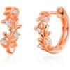 Rose Gold Plated Leaf Hoop Earrings Created with Zircondia® Crystals buy online shopping cheap sale