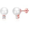 Rose Gold Plated Round Shell Pearl Earrings Created with Zircondia® Crystals buy online shopping cheap sale