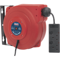 Sealey 2 Socket Wall Mount Cable Extension Reel 240v 15m