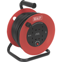 Sealey 4 Socket Heavy Duty Thermal Trip Cable Reel 240v 25m