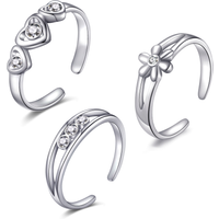 Set of Three Silver Plated Adjustable Toe Rings Created with Zircondia® Crystals