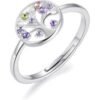 Silver Plated Chakra Tree of Life Ring Created with Zircondia® Crystals buy online shopping cheap sale