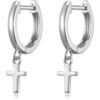 Silver Plated Cross Charm Hoop Earrings buy online shopping cheap sale