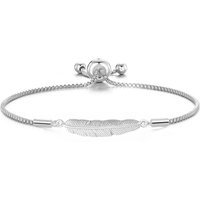 Silver Plated Feather Friendship Bracelet Created with Zircondia® Crystals