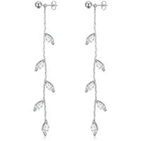 Silver Plated Leaf Dangle Earrings Created with Zircondia® Crystals