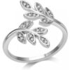 Silver Plated Leaf Ring Created with Zircondia® Crystals buy online shopping cheap sale