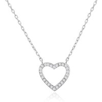 Silver Plated Open Heart Necklace Created with Zircondia® Crystals