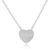 Silver Plated Pave Heart Necklace Created with Zircondia® Crystals