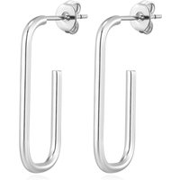Silver Plated Rectangle Hoop Earrings