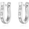 Silver Plated Three Stone Hoop Earrings Created with Zircondia® Crystals buy online shopping cheap sale