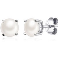 Sterling Silver June (Pearl) Birthstone Earrings Created with Gemstones from Zircondia®