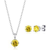 Sterling Silver November (Topaz) Birthstone Necklace & Earrings Set Created with Zircondia® Crystals