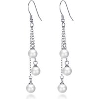 Sterling Silver Triple White Pearl Drop Earrings