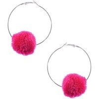 Suzywan DELUXE Fuchsia Pom Pom Hoop Earrings