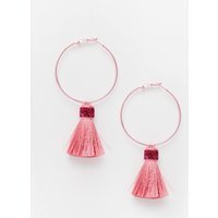 Suzywan DELUXE Fuchsia Tassel Hoop Earrings