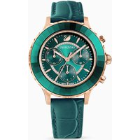 Swarovski Octea Lux Chrono Watch, Leather Strap, Green, Rose-Gold Tone PVD