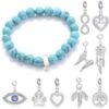 Synthetic Turquoise Gemstone Stretch Bracelet with Charm Created with Zircondia® Crystals buy online shopping cheap sale