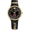 Versace VBQ050017 V-Circle 42mm Gold Tone Black Leather Strap Women's Watch buy online shopping cheap sale