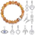 Yellow Quartz Gemstone Stretch Bracelet with Charm Created with Zircondia® Crystals