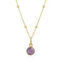 Amethyst Round Pendant Necklace With Beaded Chain in Sterling Silver